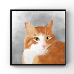 Detailed beautiful Cat portrait art print 4”x4”
